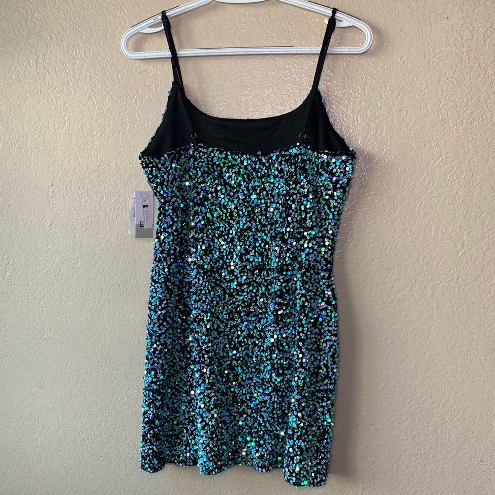 BP Blue Silver Dazzle Sequin Night Out Camisole HOCO Party Mini Dress Size M NWT - Picture 4 of 8